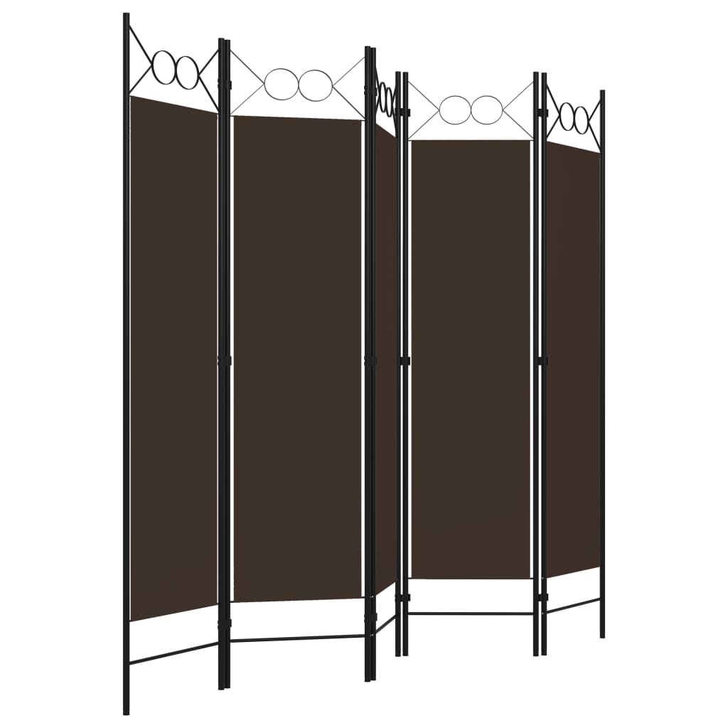 5-Panel Room Divider Brown 200x180 cm